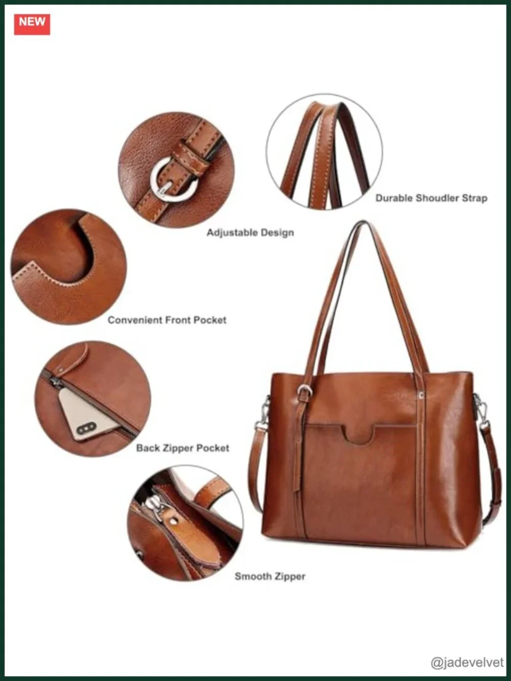 Genuine Leather Satchel Work Tote with Adjustable Shoulder Strap